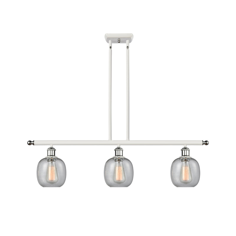 Belfast Island Light shown in the White and Polished Chrome finish with a Seedy shade