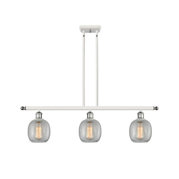 Belfast Island Light shown in the White and Polished Chrome finish with a Clear Crackle shade