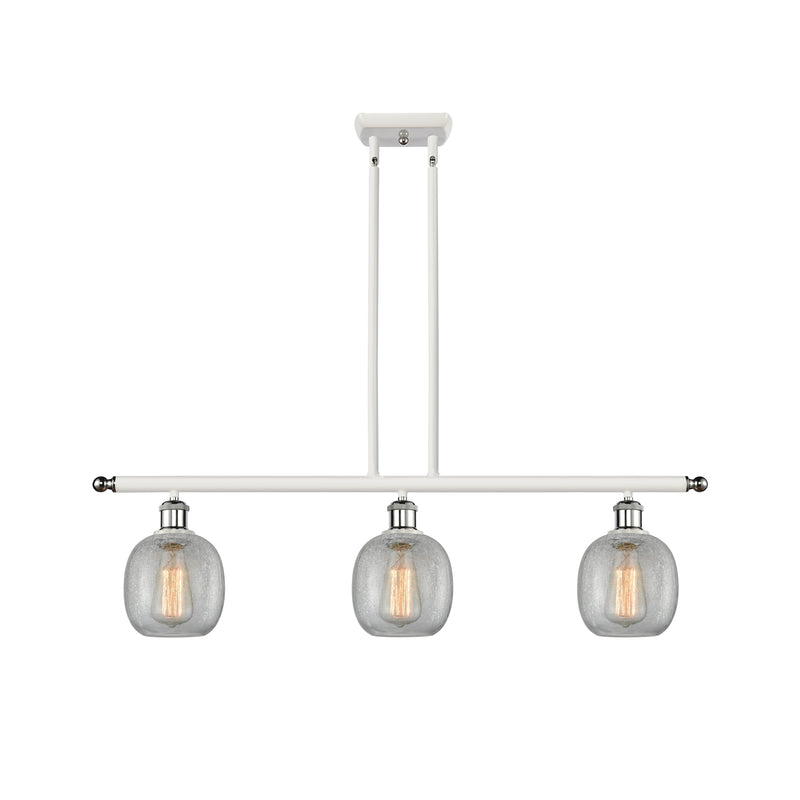 Belfast Island Light shown in the White and Polished Chrome finish with a Clear Crackle shade