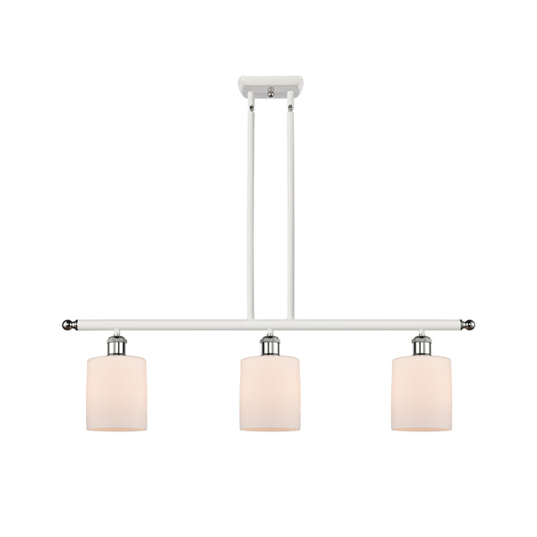 Cobbleskill Island Light shown in the White and Polished Chrome finish with a Matte White shade