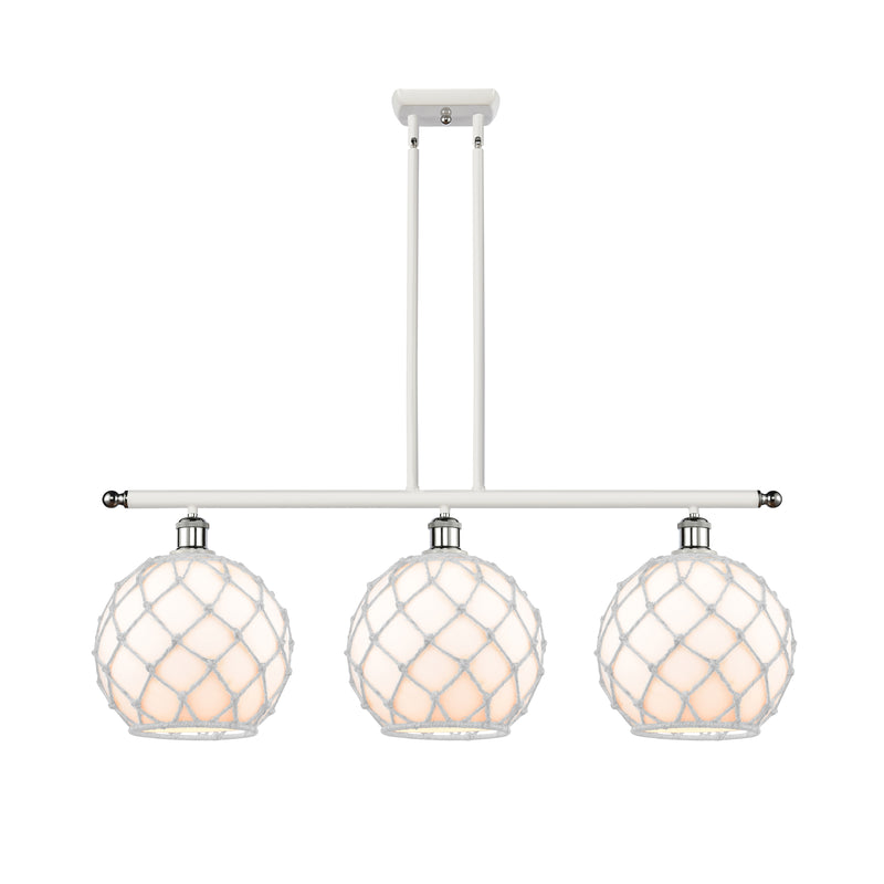 Farmhouse Rope Island Light shown in the White and Polished Chrome finish with a White Glass with White Rope shade