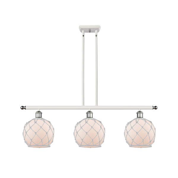 Farmhouse Rope Island Light shown in the White and Polished Chrome finish with a White Glass with White Rope shade