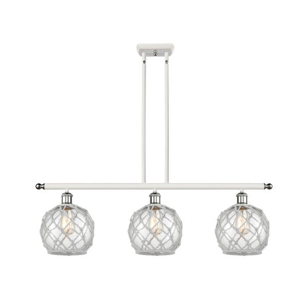 Farmhouse Rope Island Light shown in the White and Polished Chrome finish with a Clear Glass with White Rope shade