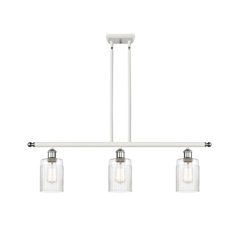 Hadley Island Light shown in the White and Polished Chrome finish with a Clear shade