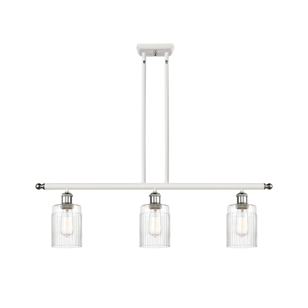 Hadley Island Light shown in the White and Polished Chrome finish with a Clear shade