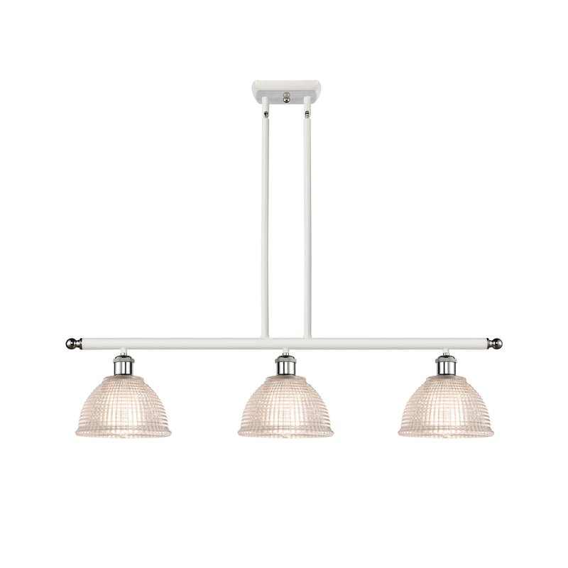 Arietta Island Light shown in the White and Polished Chrome finish with a Clear shade