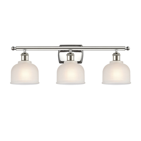 Dayton Bath Vanity Light shown in the Polished Nickel finish with a White shade