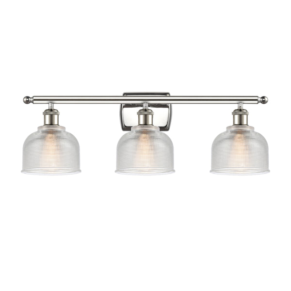 Dayton Bath Vanity Light shown in the Polished Nickel finish with a Clear shade