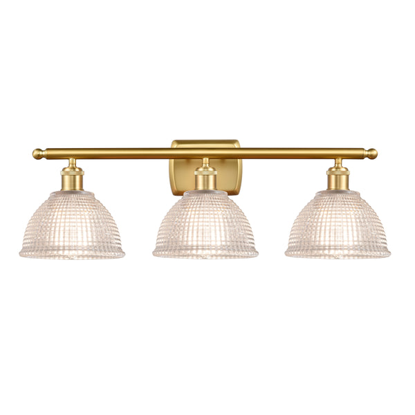 Arietta Bath Vanity Light shown in the Satin Gold finish with a Clear shade