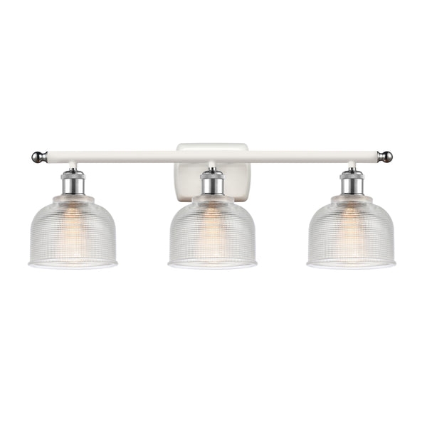 Dayton Bath Vanity Light shown in the White and Polished Chrome finish with a Clear shade