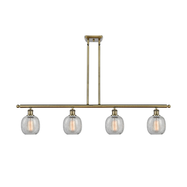 Belfast Island Light shown in the Antique Brass finish with a Clear Crackle shade