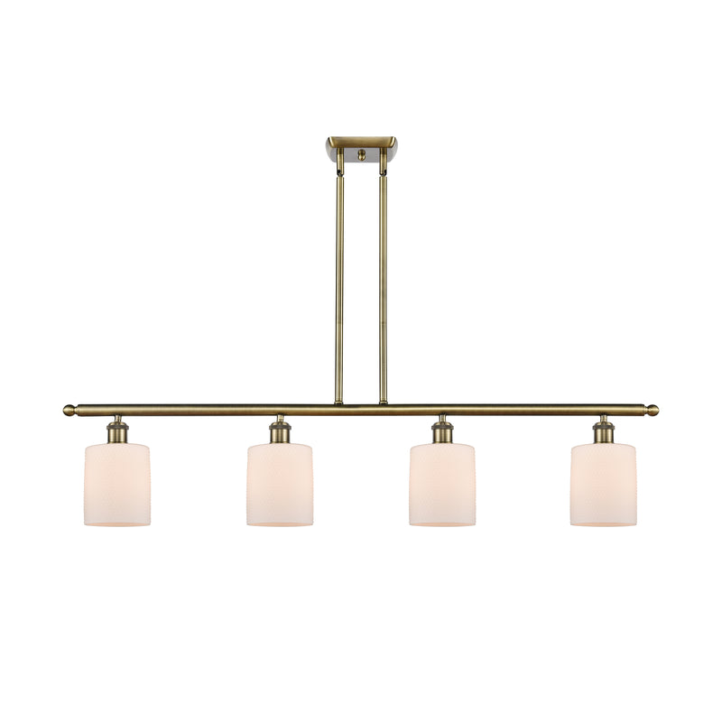 Cobbleskill Island Light shown in the Antique Brass finish with a Matte White shade