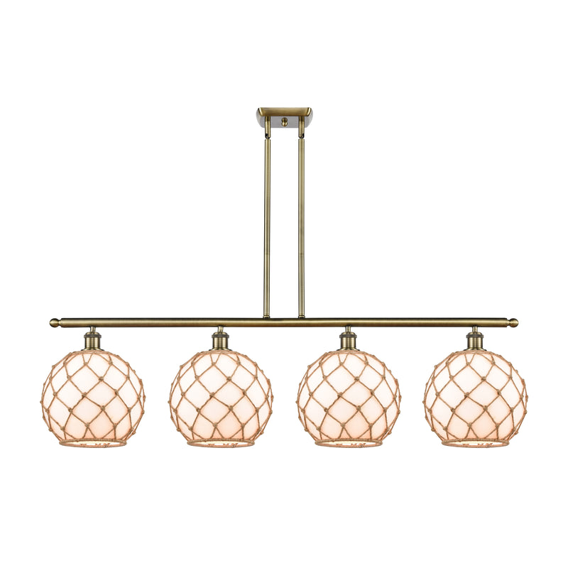 Farmhouse Rope Island Light shown in the Antique Brass finish with a White Glass with Brown Rope shade