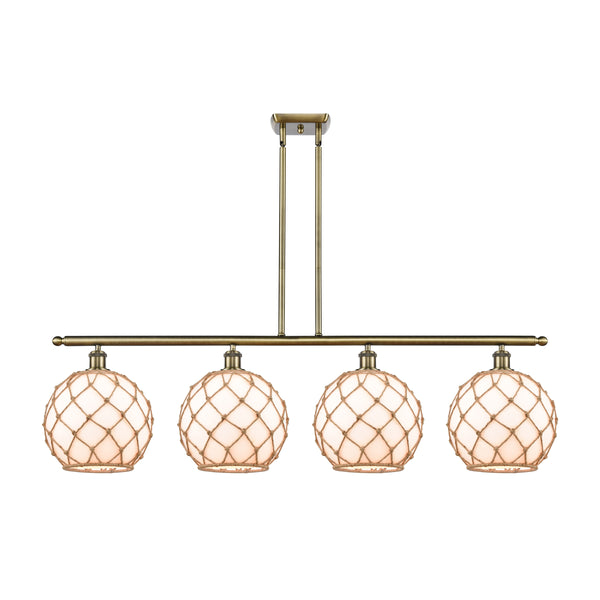 Farmhouse Rope Island Light shown in the Antique Brass finish with a White Glass with Brown Rope shade