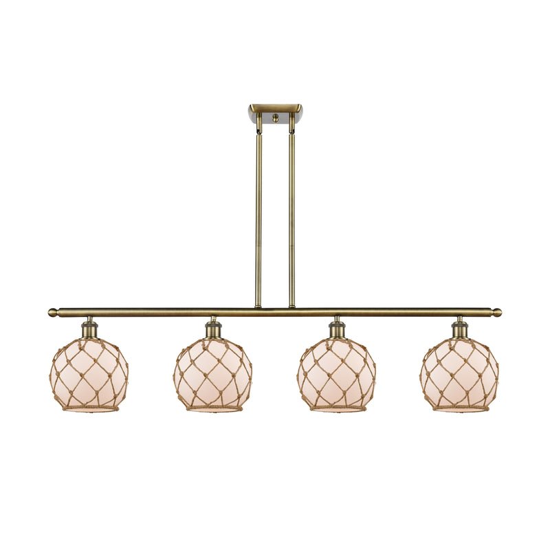 Farmhouse Rope Island Light shown in the Antique Brass finish with a White Glass with Brown Rope shade