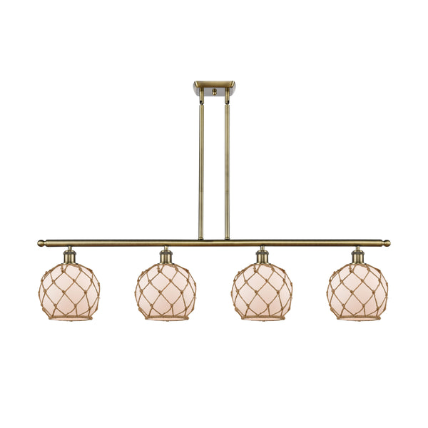 Farmhouse Rope Island Light shown in the Antique Brass finish with a White Glass with Brown Rope shade