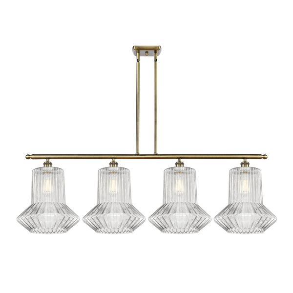 Springwater Island Light shown in the Antique Brass finish with a Clear Spiral Fluted shade