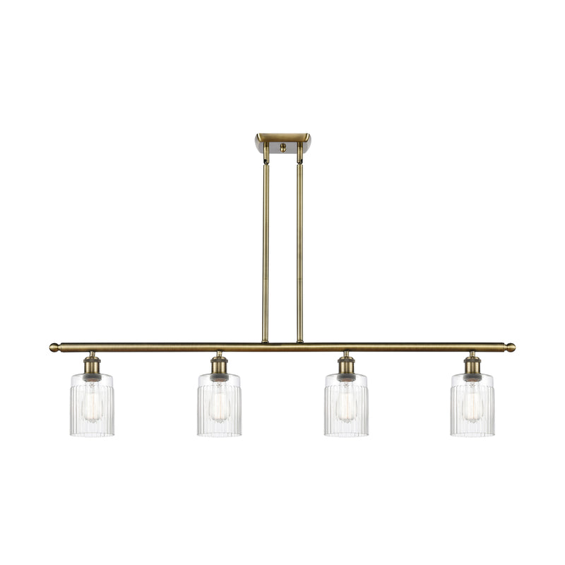 Hadley Island Light shown in the Antique Brass finish with a Clear shade