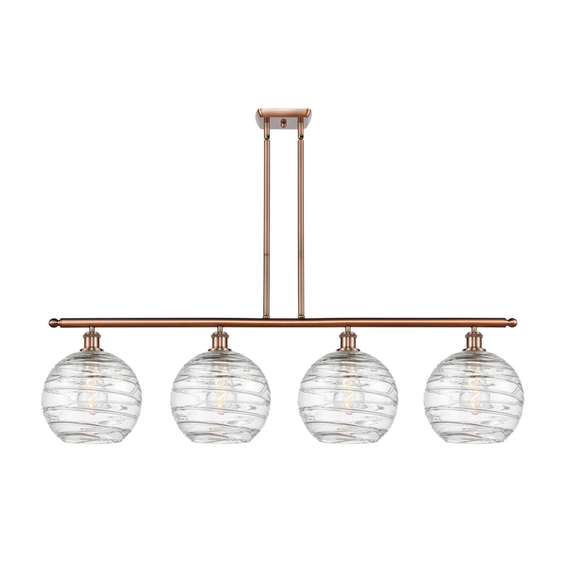 Deco Swirl Island Light shown in the Antique Copper finish with a Clear shade