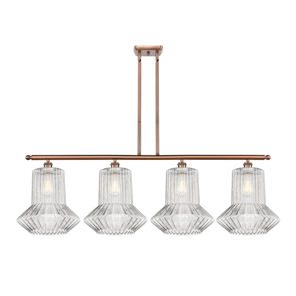 Springwater Island Light shown in the Antique Copper finish with a Clear Spiral Fluted shade