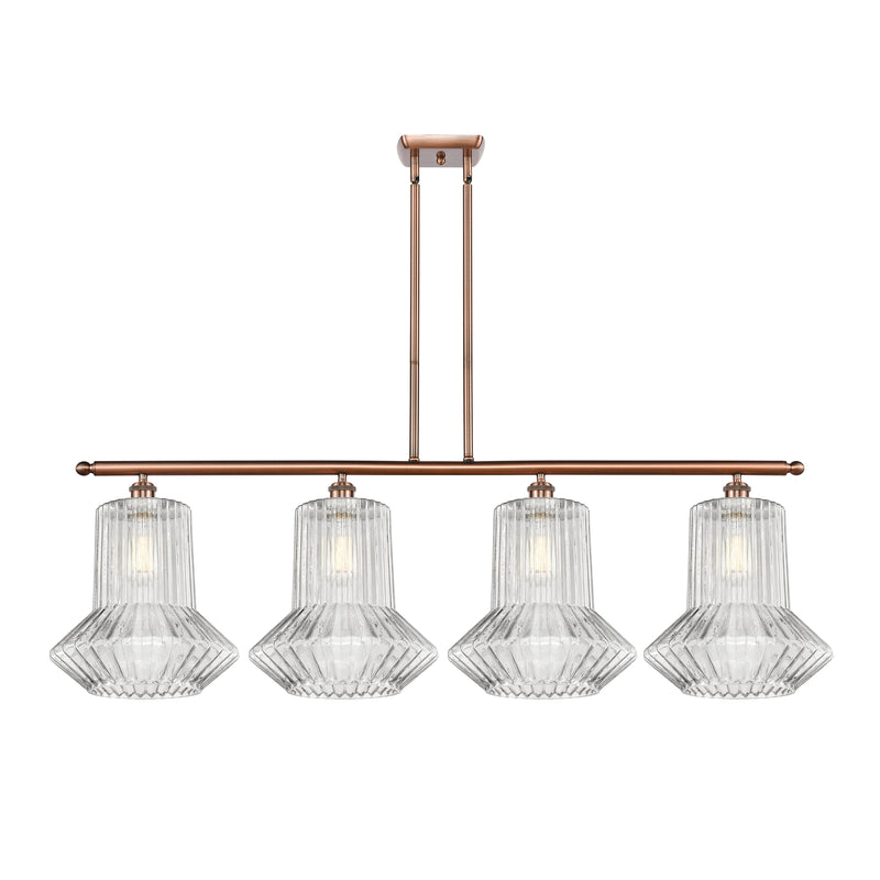 Springwater Island Light shown in the Antique Copper finish with a Clear Spiral Fluted shade