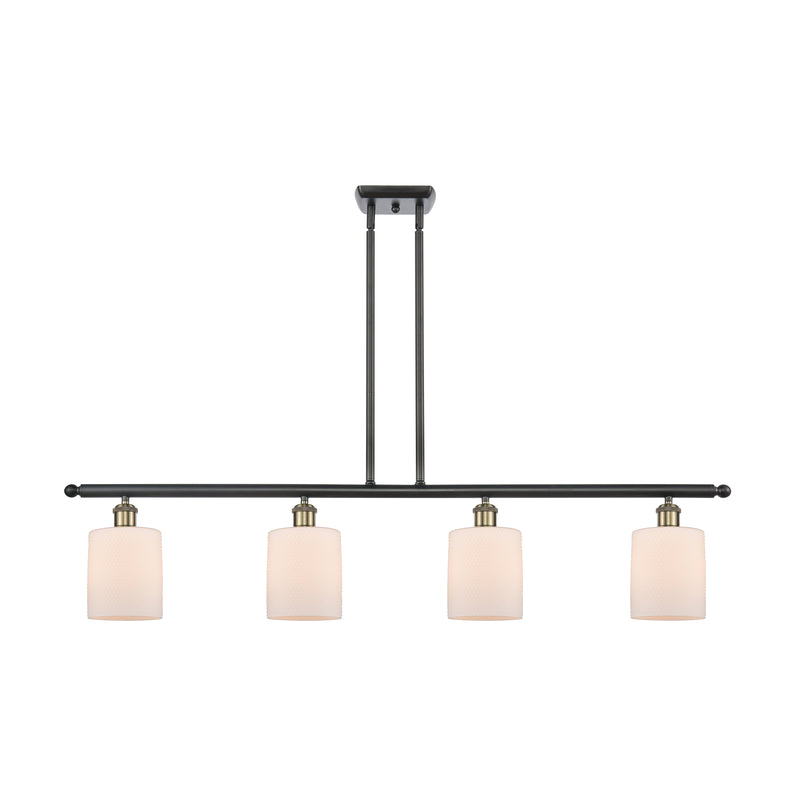 Cobbleskill Island Light shown in the Black Antique Brass finish with a Matte White shade