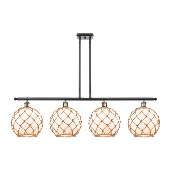 Farmhouse Rope Island Light shown in the Black Antique Brass finish with a White Glass with Brown Rope shade