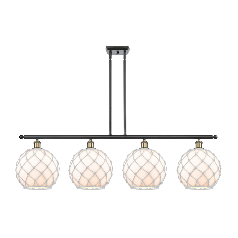 Farmhouse Rope Island Light shown in the Black Antique Brass finish with a White Glass with White Rope shade