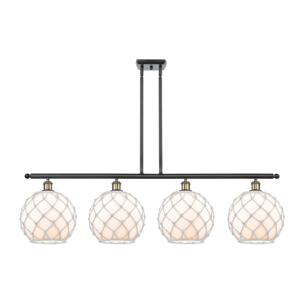 Farmhouse Rope Island Light shown in the Black Antique Brass finish with a White Glass with White Rope shade