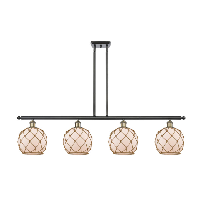 Farmhouse Rope Island Light shown in the Black Antique Brass finish with a White Glass with Brown Rope shade