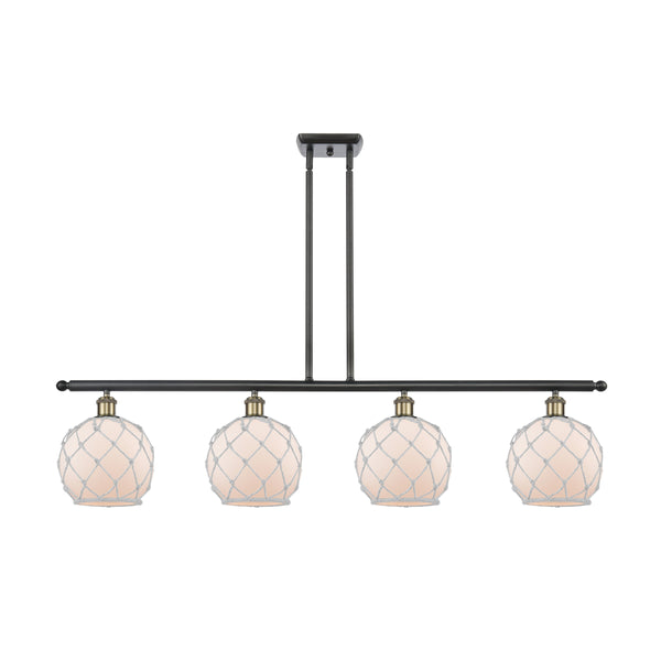 Farmhouse Rope Island Light shown in the Black Antique Brass finish with a White Glass with White Rope shade