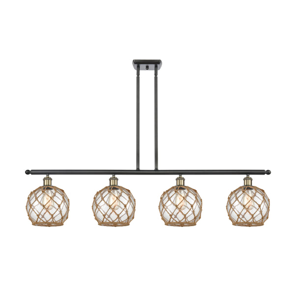 Farmhouse Rope Island Light shown in the Black Antique Brass finish with a Clear Glass with Brown Rope shade