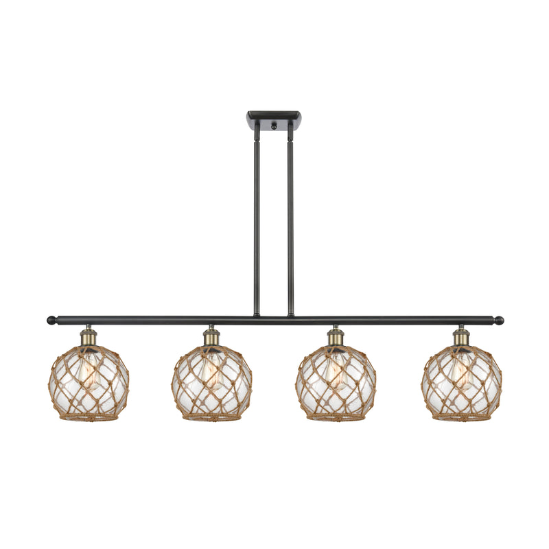 Farmhouse Rope Island Light shown in the Black Antique Brass finish with a Clear Glass with Brown Rope shade