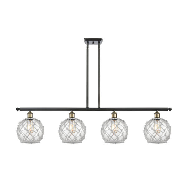 Farmhouse Rope Island Light shown in the Black Antique Brass finish with a Clear Glass with White Rope shade