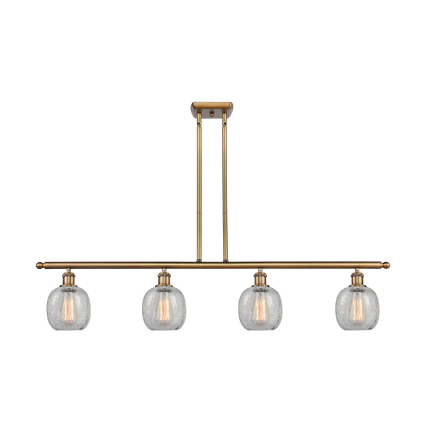 Belfast Island Light shown in the Brushed Brass finish with a Clear Crackle shade