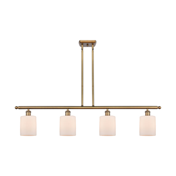 Cobbleskill Island Light shown in the Brushed Brass finish with a Matte White shade