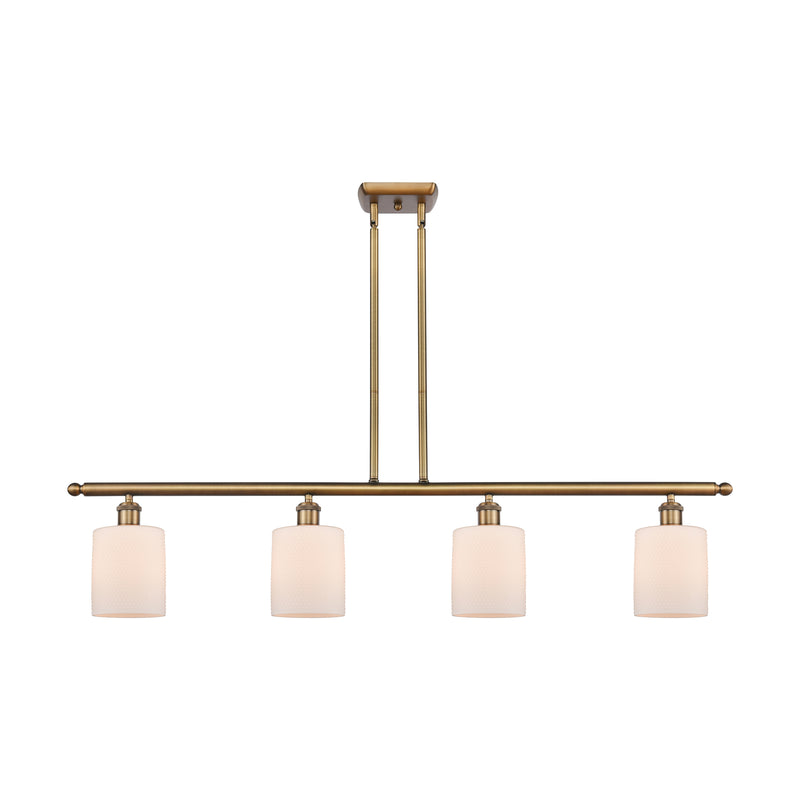 Cobbleskill Island Light shown in the Brushed Brass finish with a Matte White shade