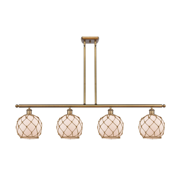 Farmhouse Rope Island Light shown in the Brushed Brass finish with a White Glass with Brown Rope shade