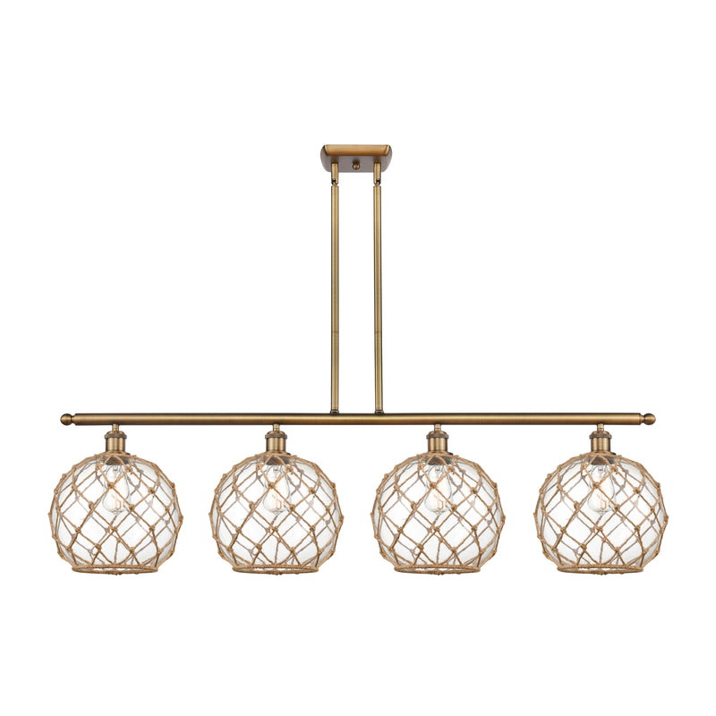 Farmhouse Rope Island Light shown in the Brushed Brass finish with a Clear Glass with Brown Rope shade