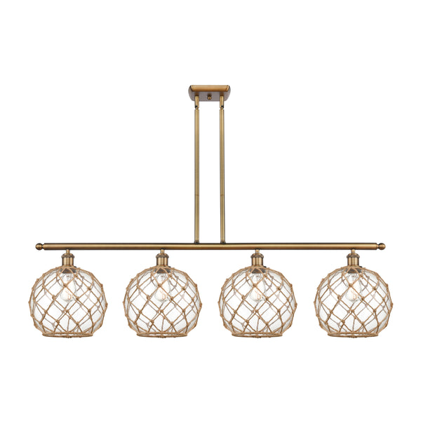 Farmhouse Rope Island Light shown in the Brushed Brass finish with a Clear Glass with Brown Rope shade