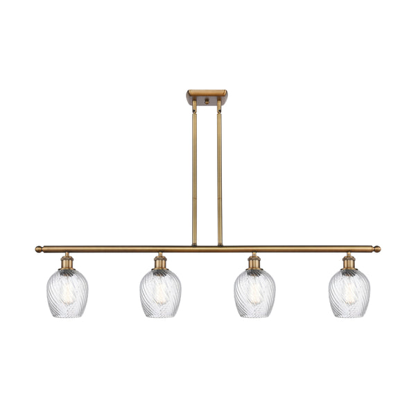 Salina Island Light shown in the Brushed Brass finish with a Clear Spiral Fluted shade