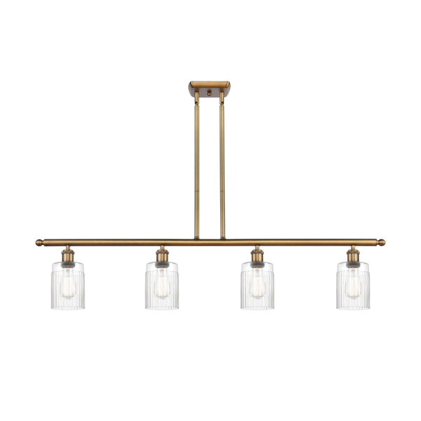 Hadley Island Light shown in the Brushed Brass finish with a Clear shade