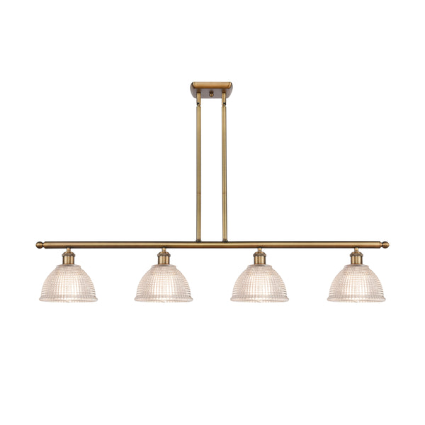 Arietta Island Light shown in the Brushed Brass finish with a Clear shade