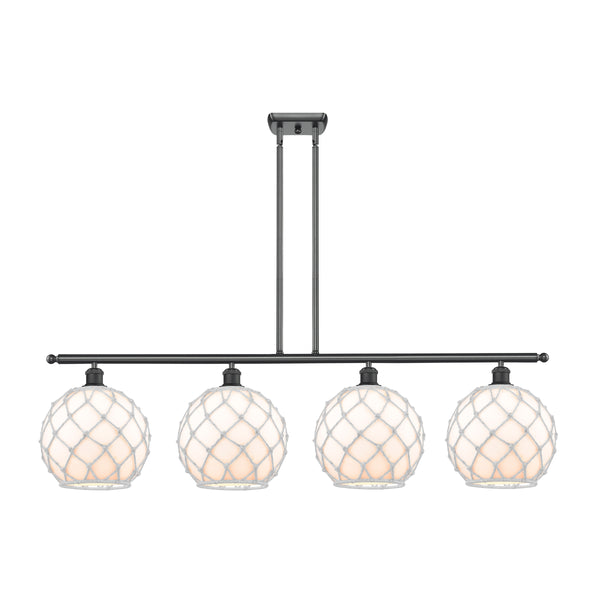 Farmhouse Rope Island Light shown in the Matte Black finish with a White Glass with White Rope shade