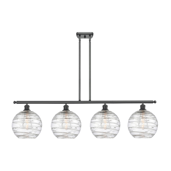 Deco Swirl Island Light shown in the Matte Black finish with a Clear shade