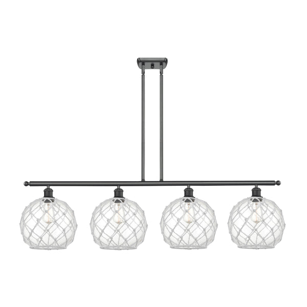 Farmhouse Rope Island Light shown in the Matte Black finish with a Clear Glass with White Rope shade