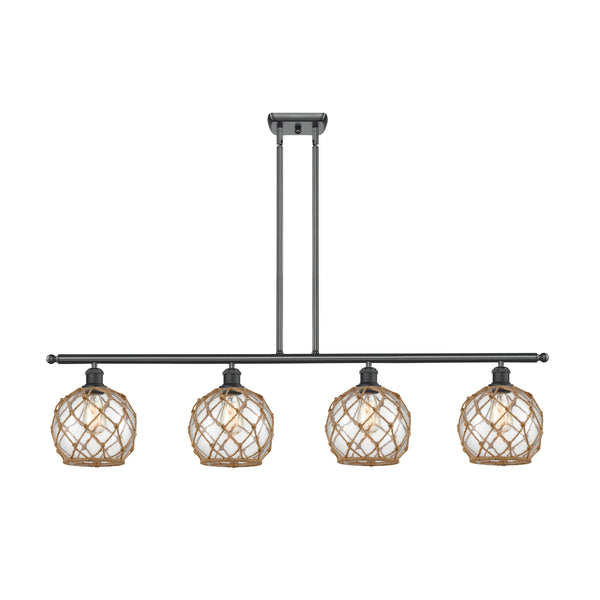 Farmhouse Rope Island Light shown in the Matte Black finish with a Clear Glass with Brown Rope shade