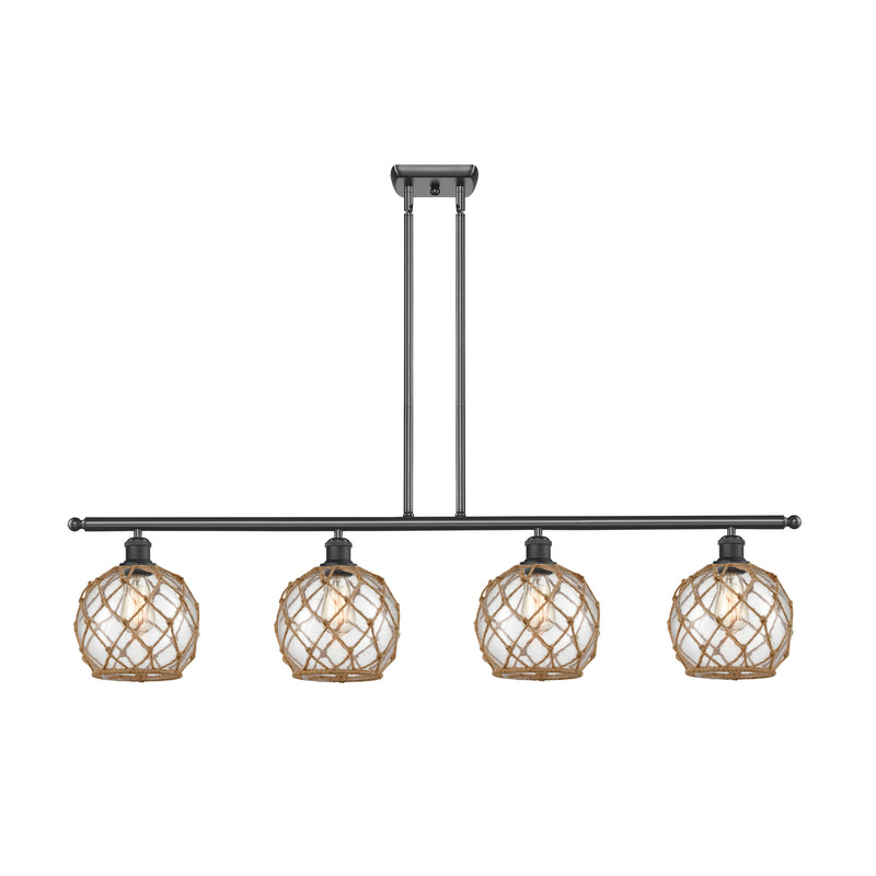 Farmhouse Rope Island Light shown in the Matte Black finish with a Clear Glass with Brown Rope shade