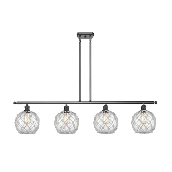 Farmhouse Rope Island Light shown in the Matte Black finish with a Clear Glass with White Rope shade