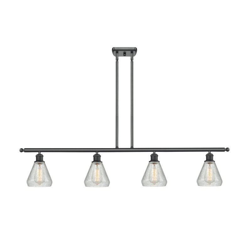 Conesus Island Light shown in the Matte Black finish with a Clear Crackle shade